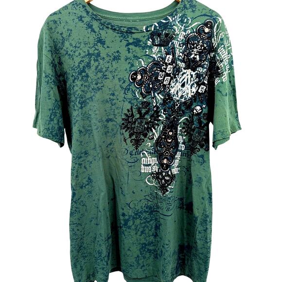 Vintage Y2K Archaic by Affliction Tee Shirt Graphic Green Metal - Men's Medium - Picture 1 of 5